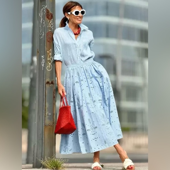 ZARA BLOGGERS FAVORITE EMBROIDERED EYELET MIDI SKIRT - Picture 5 of 16